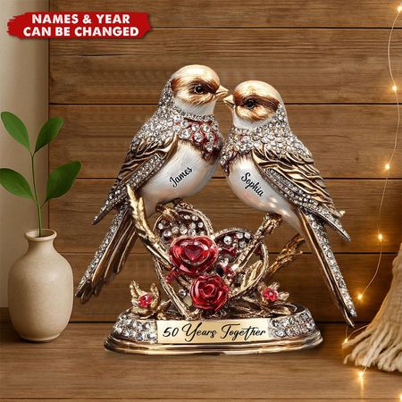 Lovebirds-gave til par - Personlig akrylplakette til par